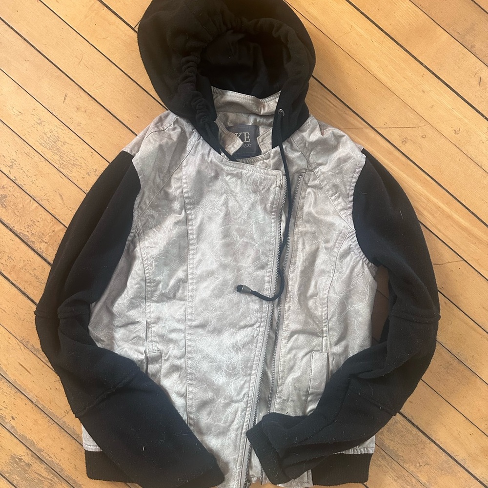 Silver Front Black Sleeve Hooded Jacket